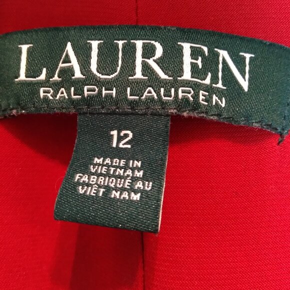 Ralph Lauren Red Surplice Neckline Draped Ruched Long Sleeved Stretch Dress Sz12 - Picture 6 of 14